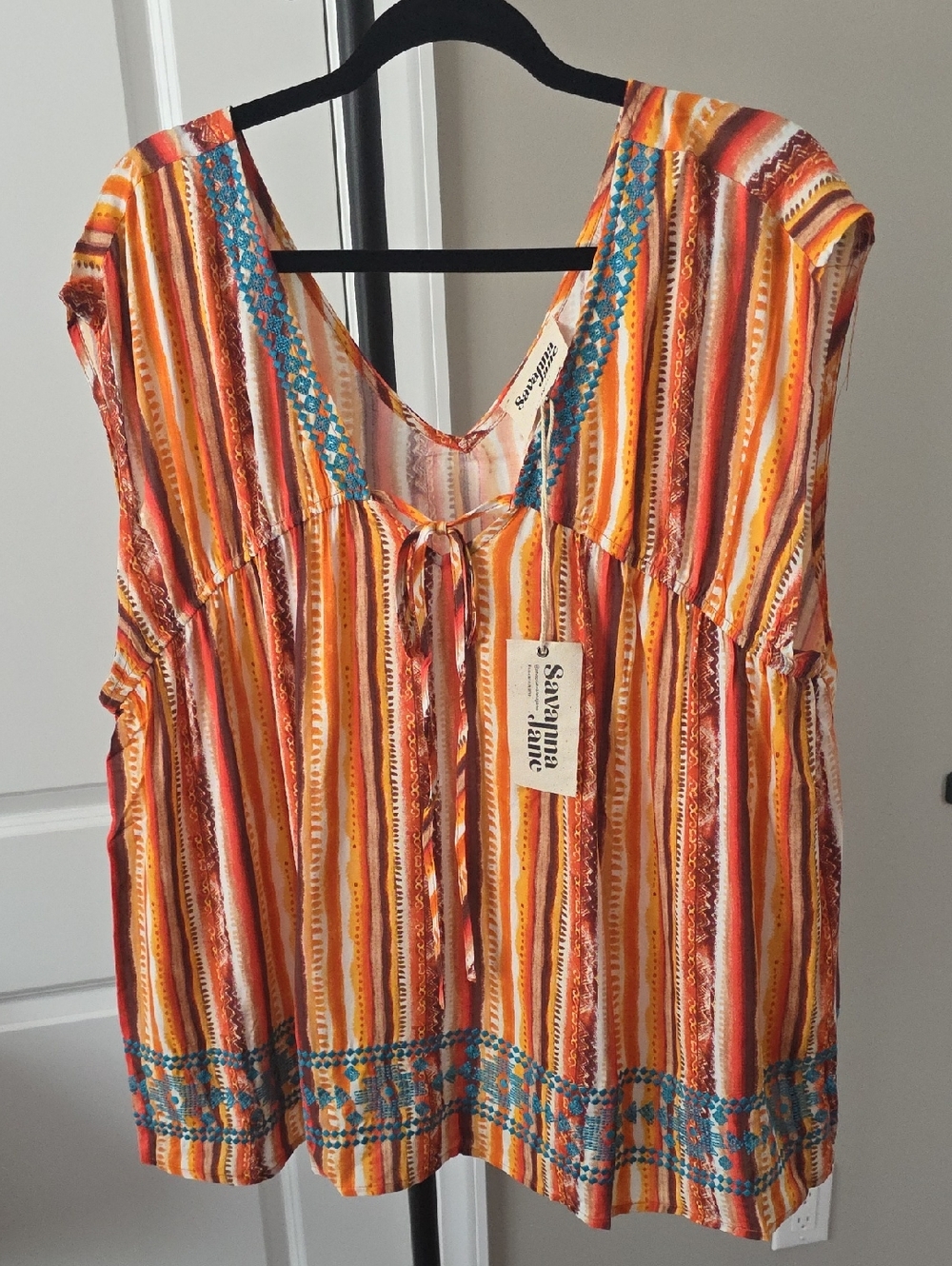 Savanna Jane Orange Blue Stripe Sleeveless Peasant Tunic